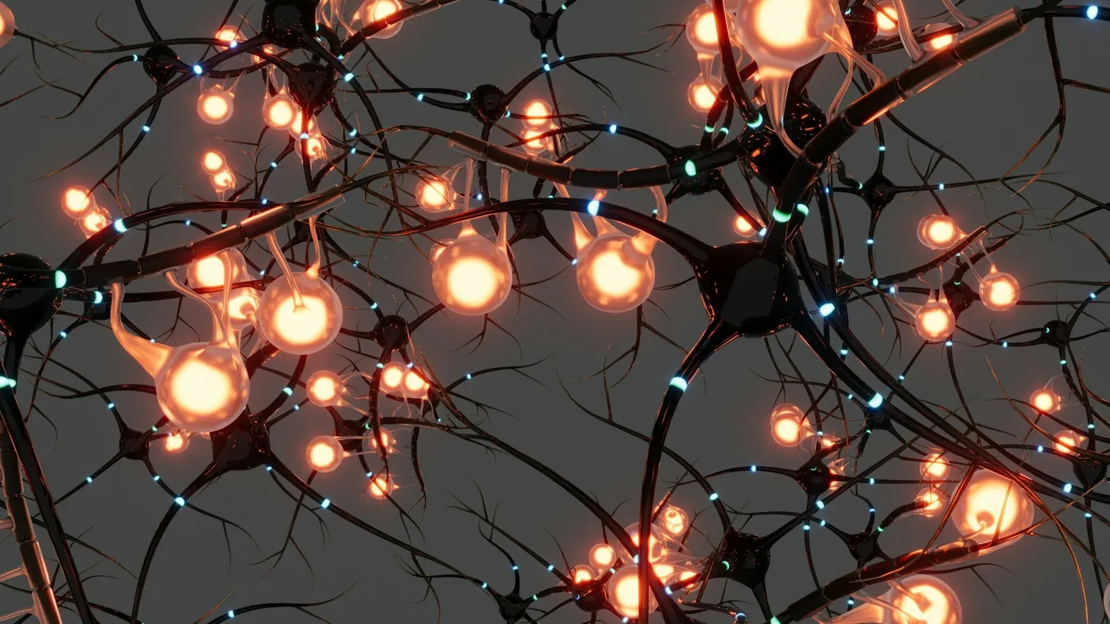 Glowing neurons linked in a dense network