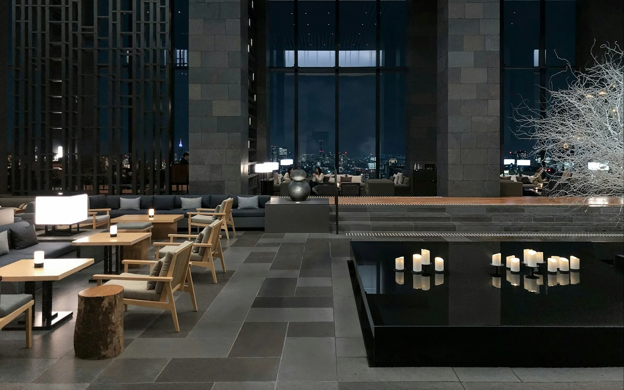 Hotel lobby lounge at night